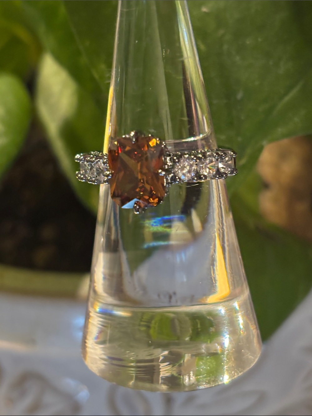 Brown Oval Gemstone Ring with Side Accents